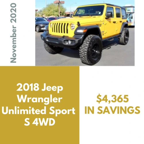 Best Car Deals - 2018 Jeep Wrangler Unlimited Sport S 4WD, $4,365 in savings through Car Concierge Pro Car Buying Service